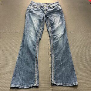Rhythm N Blues Womens Bootcut Distressed Embroidered Jeans Size 6 Medium Wash De
